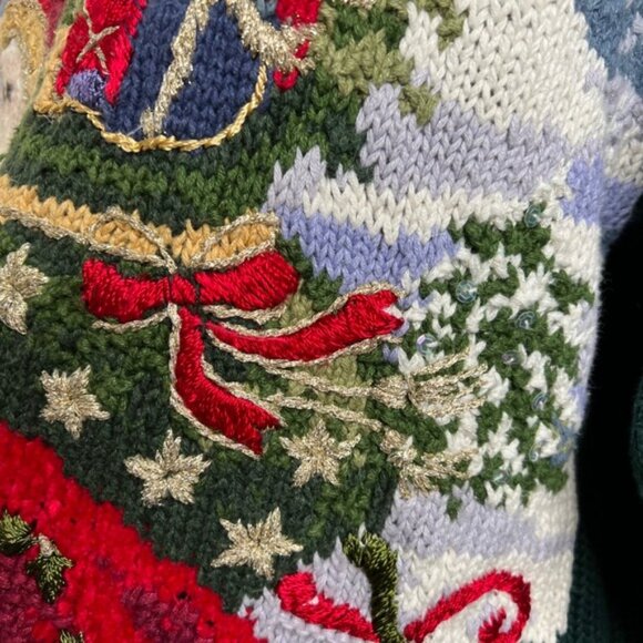 90s Vintage Tiara International Santa Claus Christmas Sweater Sequins Large - Picture 11 of 14